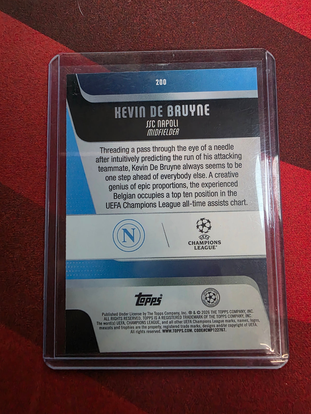 2025-26 Topps UEFA Club Competitions Kevin De Bruyne #200 Pink Holo Foil – Napoli