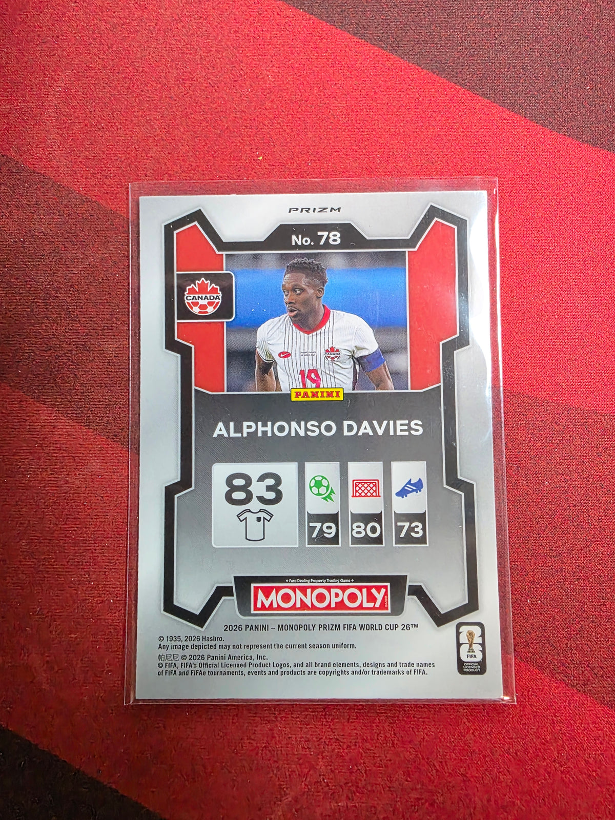 2026 Panini Prizm Monopoly FIFA World Cup – Alphonso Davies #78 Four Corners Green Wave Prizm