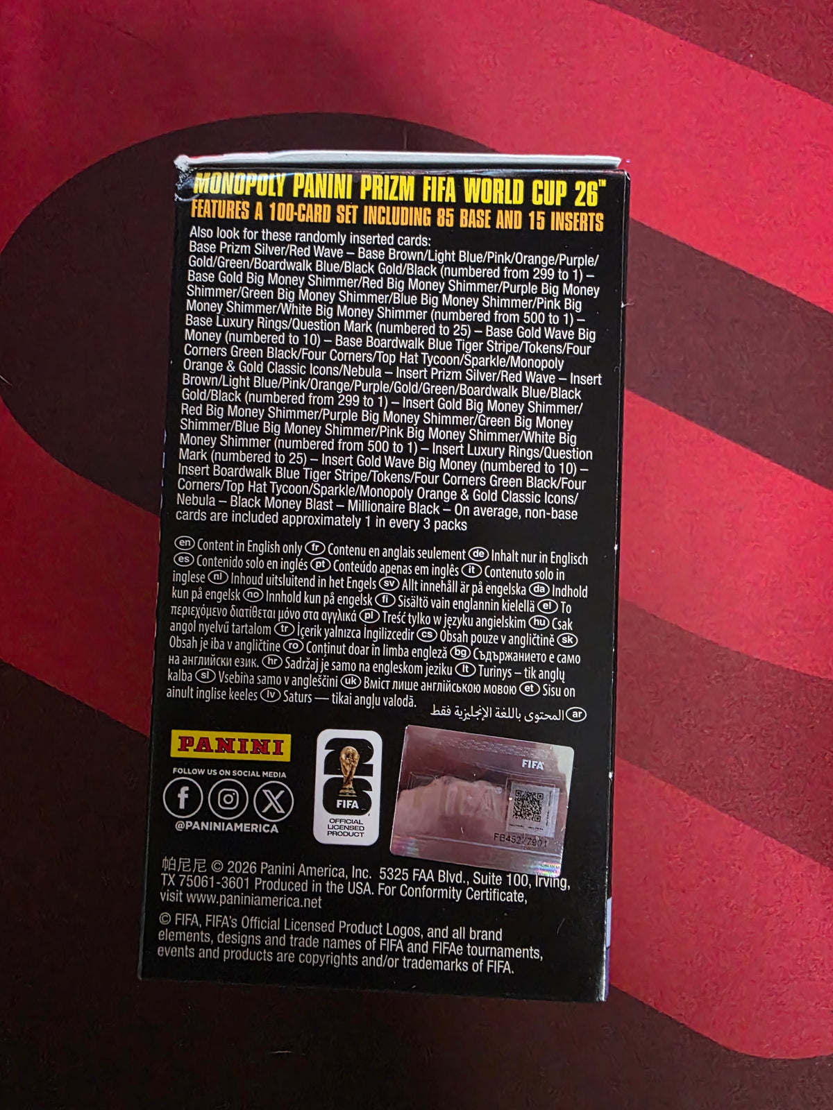 2026 Panini Prizm FIFA World Cup Monopoly Box