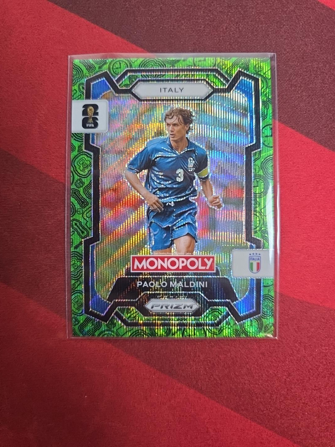 Paolo Maldini #4 Four Corners Green Wave Prizm – 2026 Panini Prizm Monopoly FIFA World Cup